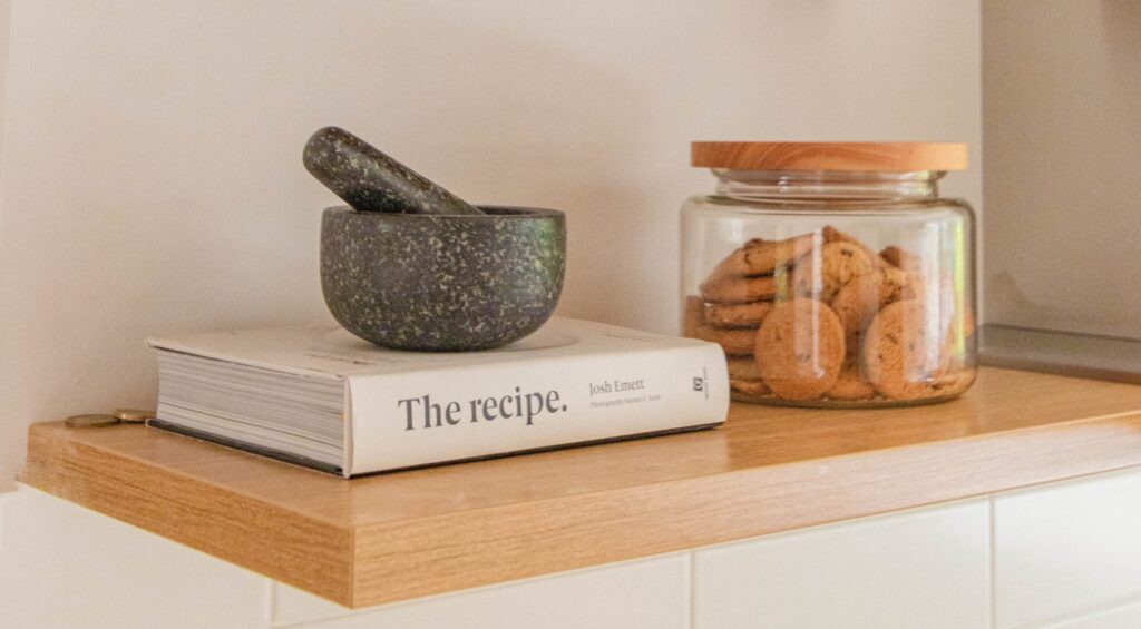 recipe book with cookie jar