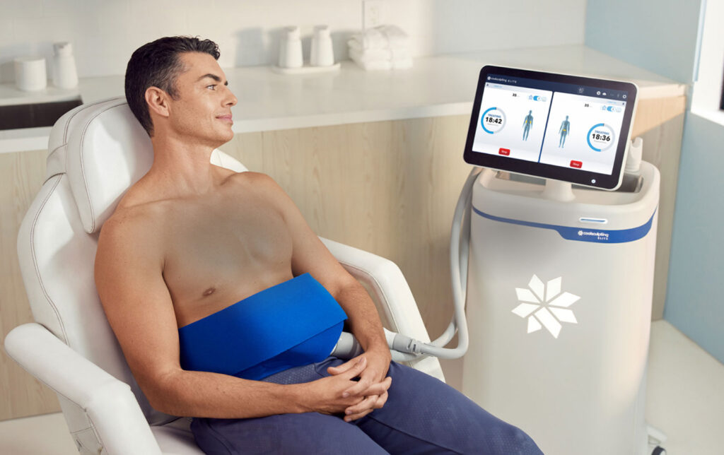 man getting coolsculpting on his abs